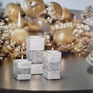 Elegant Gray Tealight Candle Holder Set Of 3 Silver New Three Sizes